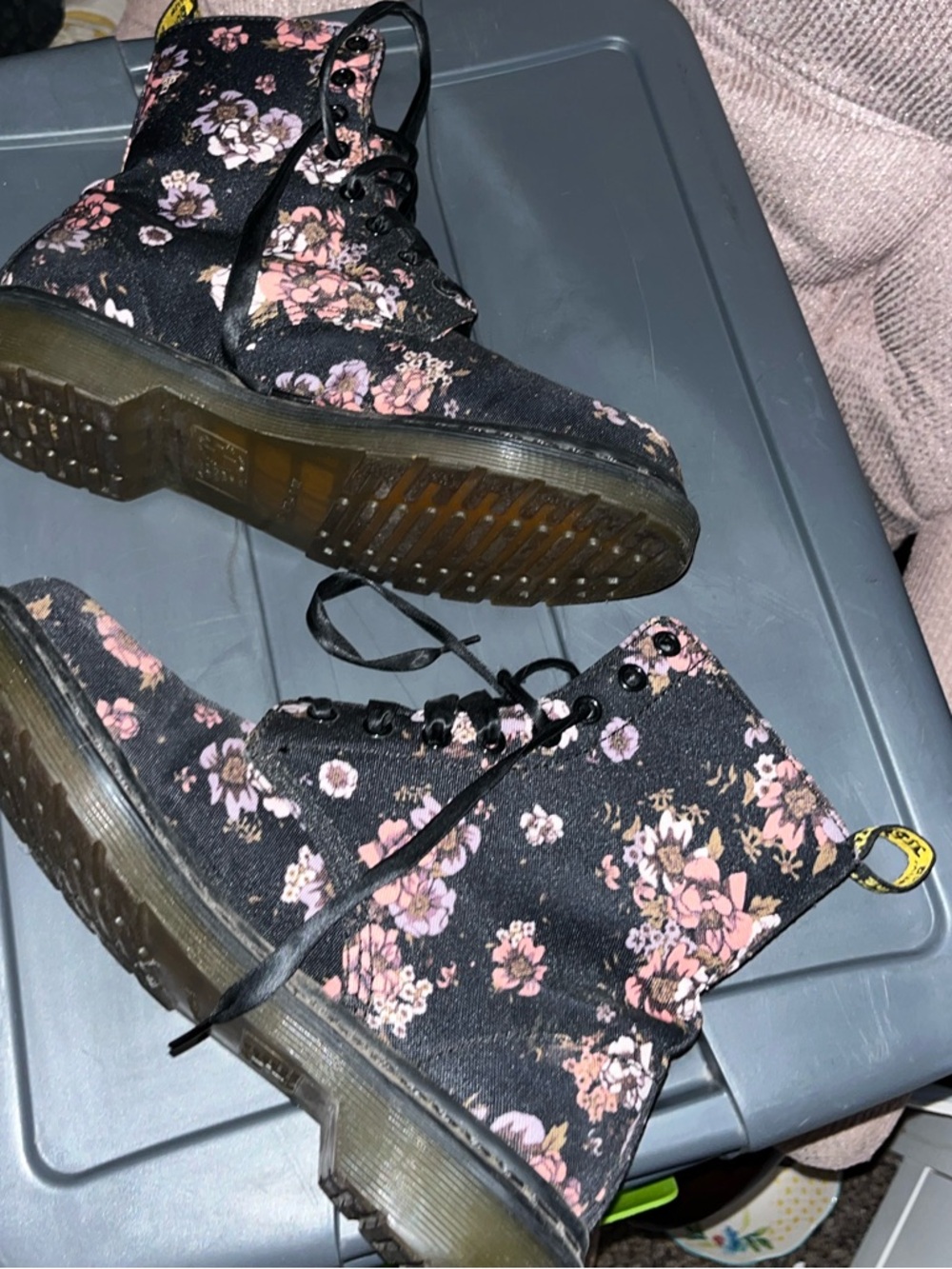 Dr. Martens ~Floral Lace-Up Combat Boots - Black with Pink Floral~ 8 - Picture 9 of 9